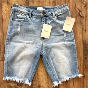 Bohme Light Blue Distressed Denim Bermudas